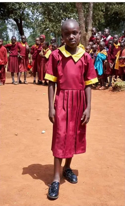 After: the same learner confident in her new school uniform and shoes